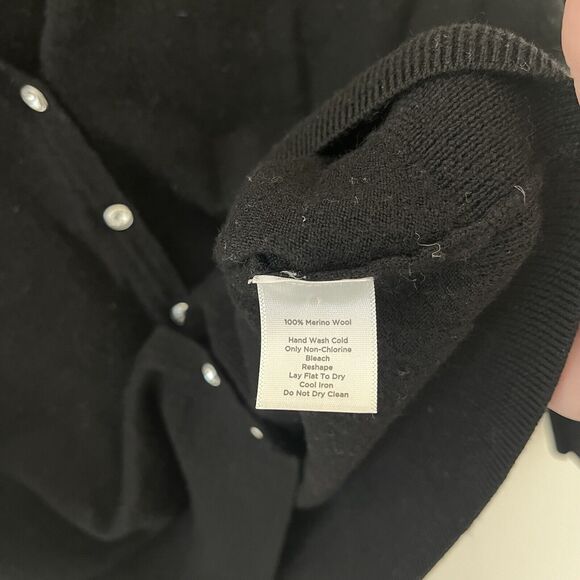 100% Pure Italian Merino Wool Black Cardigan Rhinestone Buttons - Medium - Picture 6 of 9